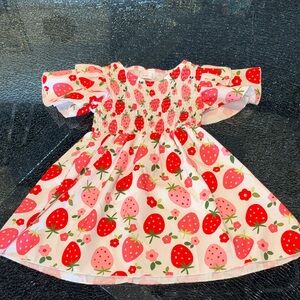 Girls Pink & Red Strawberry Print Dress